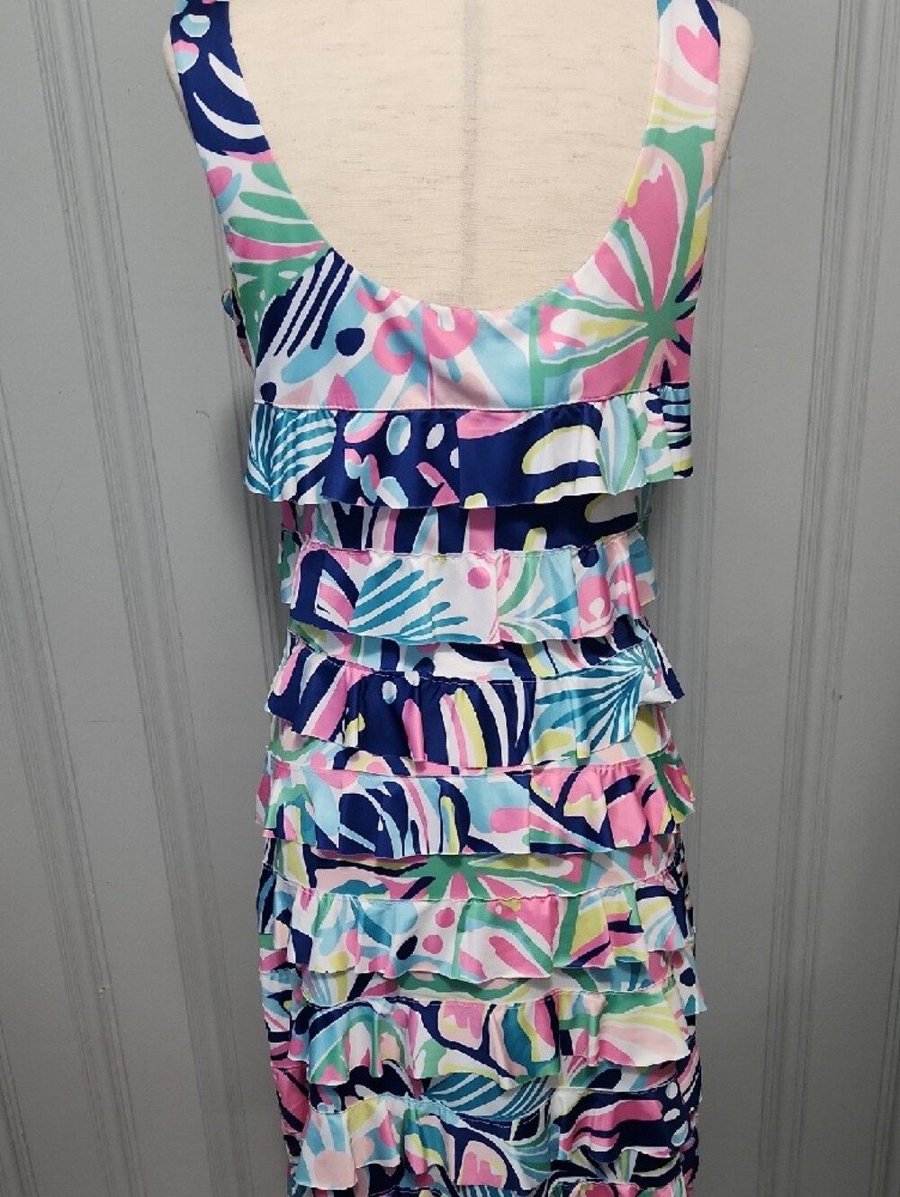 Tango Mango - Colorful Abstract Tropical Ruffle Tiered Dress - Picture 3 of 5